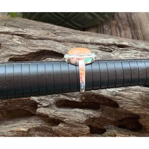 Pink Aventurine, Mother of Pearl, and Sterling Silver Ring - Picture 3 of 5